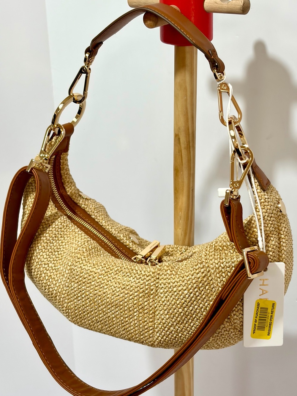 Hammitt Erica Small Raffia Croissant 🥐 Shoulder Bag In Cocoa Raffia/Gold NWT!! - Picture 6 of 16